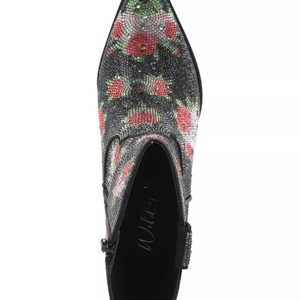 Wild Pair Lacey Floral Rhinestone Western Booties Black Size 7 & 10 , NEW - Picture 8 of 11